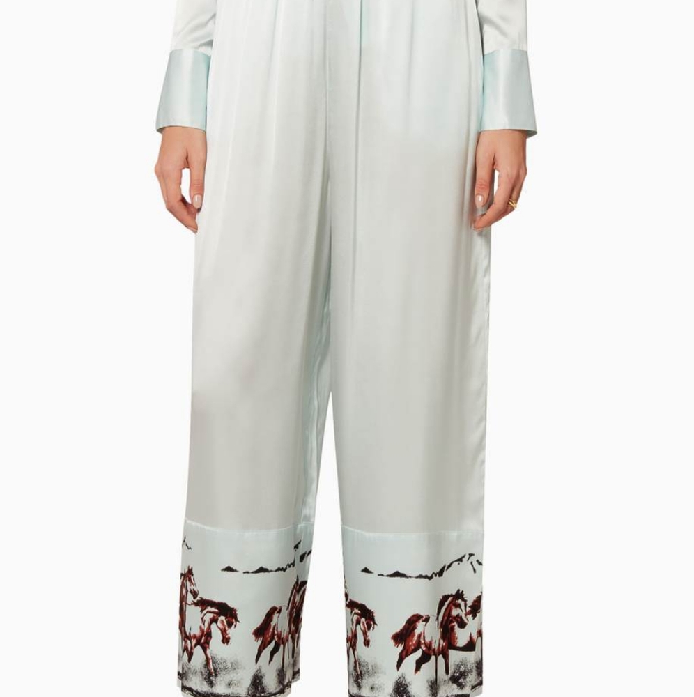Ganni silk horse print pants